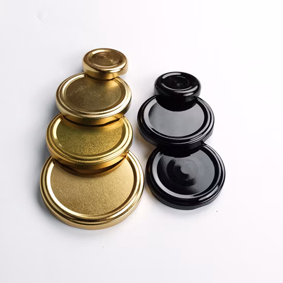 Neues Design, 38 mm, 43 mm, 48 mm, 53 mm, 58 mm, 63 mm, 70 mm, 82 mm, goldenes Weißblech, Twist-off-Metallösendeckel für Glasflaschen